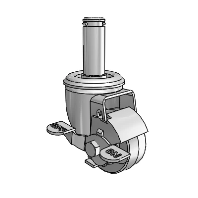 2 Series Grip Ring Stem Zinc Swivel Caster Caster with 2.5 x 1.25 Grey on Black Performa Rubber (Flat/Conductive) Wheel and Top Lock Brake