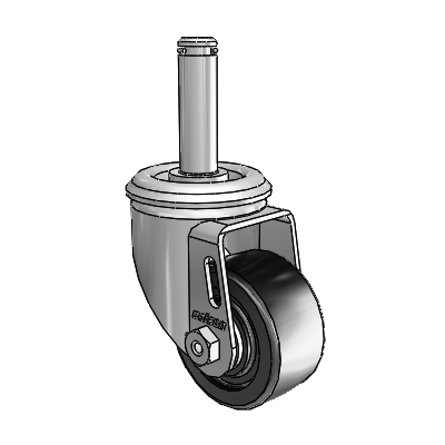 2 Series Grip Ring Stem Zinc Swivel Caster Caster with 2.5 x 1.25 Black Polyolefin Wheel