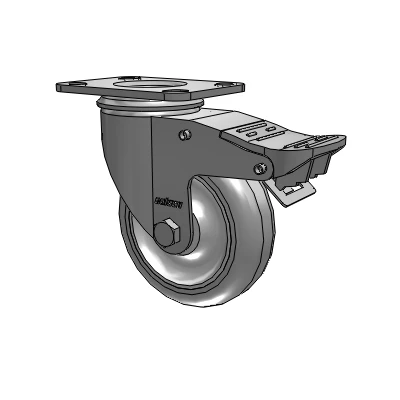 2 Series Top Plate Swivel Zinc Plated Swivel Caster with 4 x 1.25 Polyurethane HI-TECH Grey wheel and Intergrated TTL