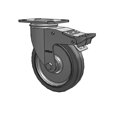2 Series Top Plate Swivel Zinc Plated Swivel Caster with 5 x 1.25 Performa Flat wheel and Intergrated TTL