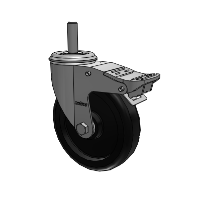 2 Series Threaded Stem Zinc Plated Swivel Caster with 5 x 1.25 Polyolefin wheel and Intergrated TTL