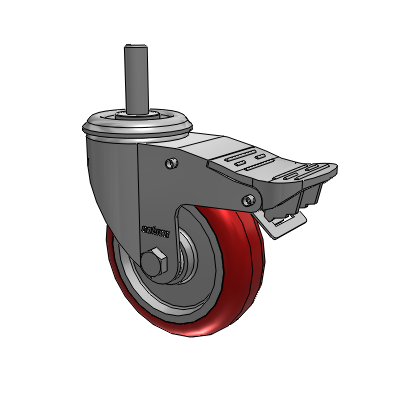 2 Series Threaded Stem Zinc Plated Swivel Caster with 4 x 1.25 Polyurethane HI-TECH Maroon wheel and Intergrated TTL