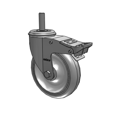 2 Series Threaded Stem Zinc Plated Swivel Caster with 5 x 1.25 Polyurethane HI-TECH Grey wheel and Intergrated TTL