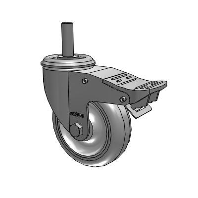 Roulette pivotante à tige filetée de la série 2, zinguée, équipée de 4 roues en polyuréthane HI-TECH grises de 1,25 et d'un système TTL intégré
