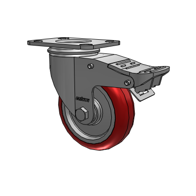 2 Series Top Plate Swivel Zinc Plated Swivel Caster with 4 x 1.25 Polyurethane HI-TECH Maroon wheel and Intergrated TTL