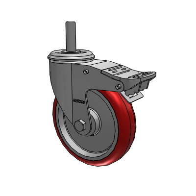 2 Series Threaded Stem Zinc Plated Swivel Caster with 5 x 1.25 Polyurethane HI-TECH Maroon wheel and Intergrated TTL