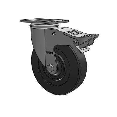 2 Series Top Plate Swivel Zinc Plated Swivel Caster with 5 x 1.25 Hard Rubber wheel and Intergrated TTL