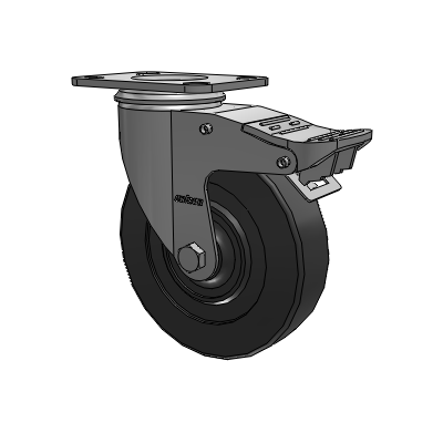 2 Series Top Plate Swivel Zinc Plated Swivel Caster with 5 x 1.25 Hard Rubber wheel and Intergrated TTL