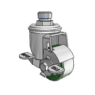2 Series Pipe Thread Stem Zinc Swivel Caster Caster with 2.5 x 1.25 Green Cast Iron Wheel and Top Lock Brake