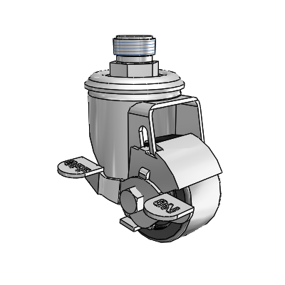 2 Series Pipe Thread Stem Zinc Swivel Caster Caster with 2.5 x 1.25 Black Polyolefin Wheel and Top Lock Brake
