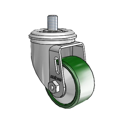 2 Series Threaded Stem Zinc Swivel Caster Caster with 2.5 x 1.25 Green Cast Iron Wheel