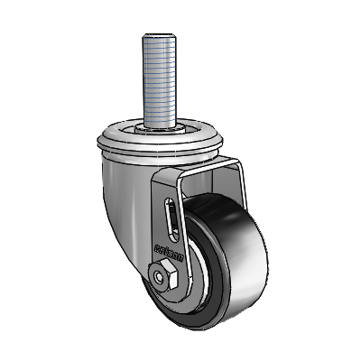 2 Series Threaded Stem Zinc Swivel Caster Caster with 2.5 x 1.25 Black Polyolefin Wheel