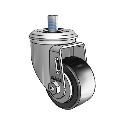 Roulette pivotante à tige filetée en zinc de la série 2, équipée d'une roue en polyoléfine noire de 2,5 x 1,25