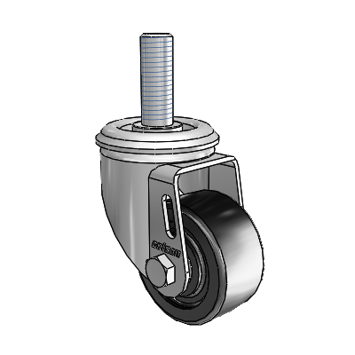 2 Series Threaded Stem Zinc Swivel Caster Caster with 2.5 x 1.25 Black Polyolefin Wheel