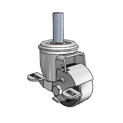 2 Series Threaded Stem Zinc Swivel Caster Caster with 2.5 x 1.25 Black Polyolefin Wheel and Top Lock Brake