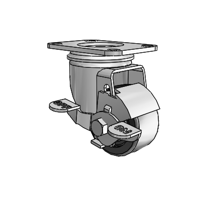 2 Series Casters Top Plate Swivel Zinc Swivel Caster with 2.5 x 1.25 Black Polyolefin Wheel and Top Lock Brake