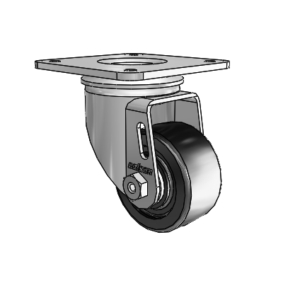 Roulettes de la série 2 à plaque supérieure pivotante, en zinc, avec roue en polyoléfine noire de 2,5 x 1,25