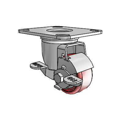 2 Series Casters Top Plate Swivel Zinc Swivel Caster with 2.5 x 1.25 Maroon on Grey Polyurethane HI-TECH Wheel and Top Lock Brake