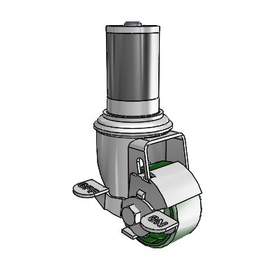 2 Series Expanding Adapter Stem Zinc Swivel Caster with 2.5 x 1.25 Green Cast Iron Wheel and Top Lock Brake