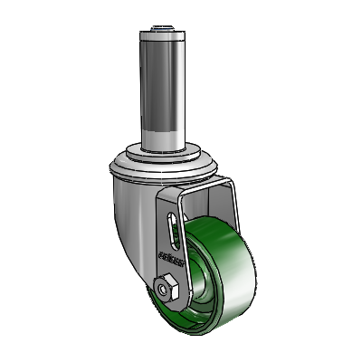 2 Series Expanding Adapter Stem Zinc Swivel Caster with 2.5 x 1.25 Green Cast Iron Wheel