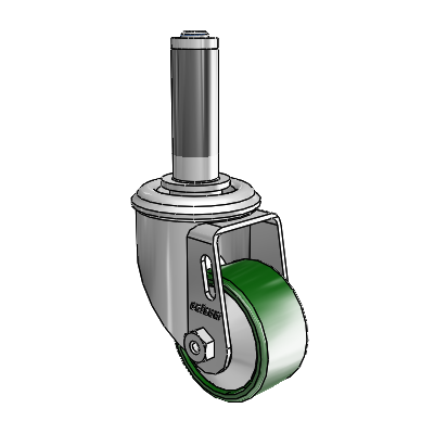 2 Series Expanding Adapter Stem Zinc Swivel Caster with 2.5 x 1.25 Green Cast Iron Wheel