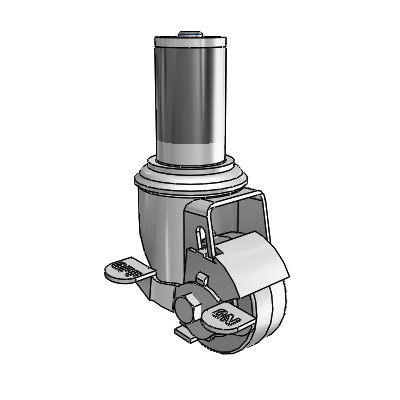 2 Series Expanding Adapter Stem Zinc Swivel Caster with 2.5 x 1.25 Grey on Grey Performa Rubber (Flat) Wheel and Top Lock Brake
