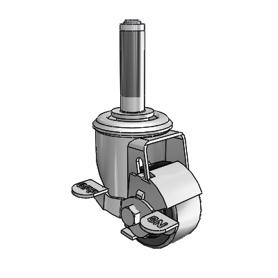 2 Series Expanding Adapter Stem Zinc Swivel Caster with 2.5 x 1.25 Black Polyolefin Wheel and Top Lock Brake