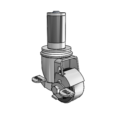 2 Series Expanding Adapter Stem Zinc Swivel Caster with 2.5 x 1.25 Black Polyolefin Wheel and Top Lock Brake