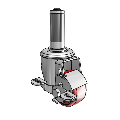 2 Series Expanding Adapter Stem Zinc Swivel Caster with 2.5 x 1.25 Maroon on Grey Polyurethane HI-TECH Wheel and Top Lock Brake