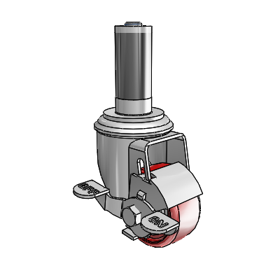 2 Series Expanding Adapter Stem Zinc Swivel Caster with 2.5 x 1.25 Maroon on Grey Polyurethane HI-TECH Wheel and Top Lock Brake