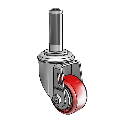 2 Series Expanding Adapter Stem Zinc Swivel Caster with 2.5 x 1.25 Maroon on Grey Polyurethane HI-TECH Wheel