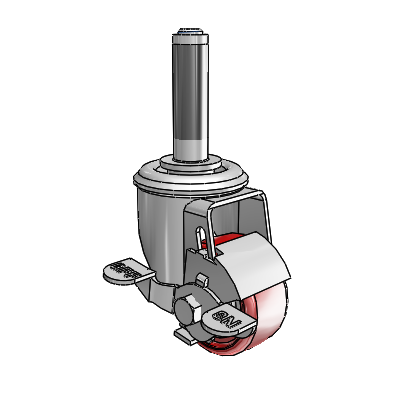 2 Series Expanding Adapter Stem Zinc Swivel Caster with 2.5 x 1.25 Maroon on Grey Polyurethane HI-TECH Wheel and Top Lock Brake