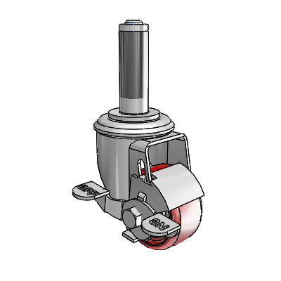 2 Series Expanding Adapter Stem Zinc Swivel Caster with 2.5 x 1.25 Maroon on Grey Polyurethane HI-TECH Wheel and Top Lock Brake