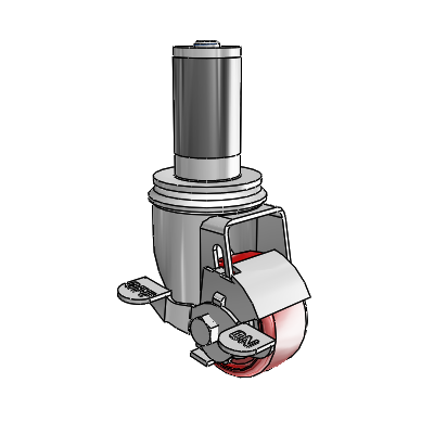 2 Series Expanding Adapter Stem Zinc Swivel Caster with 2.5 x 1.25 Maroon on Grey Polyurethane HI-TECH Wheel and Top Lock Brake
