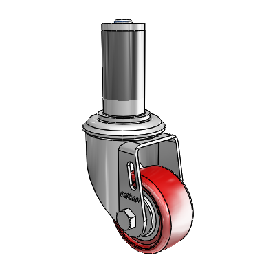 2 Series Expanding Adapter Stem Zinc Swivel Caster with 2.5 x 1.25 Maroon on Grey Polyurethane HI-TECH Wheel