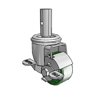2 Series Casters Square Stem Swivel Zinc with 2.5 x 1.25 Green Cast Iron Wheel and Top Lock Brake