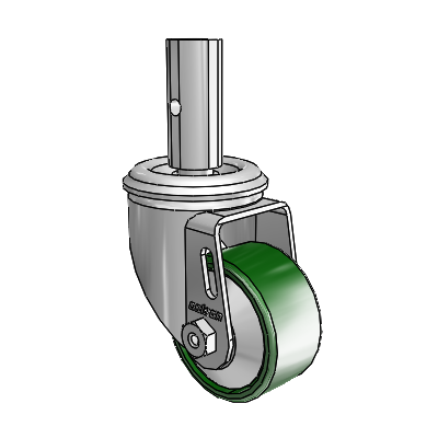 2 Series Casters Square Stem Swivel Zinc with 2.5 x 1.25 Green Cast Iron Wheel