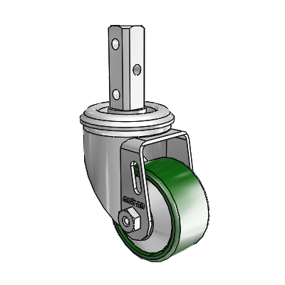 2 Series Casters Square Stem Swivel Zinc with 2.5 x 1.25 Green Cast Iron Wheel