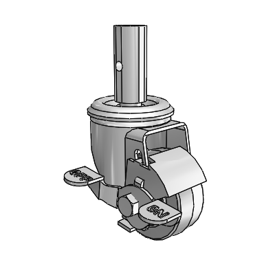 2 Series Casters Square Stem Swivel Zinc with 2.5 x 1.25 Grey on Black Performa Rubber (Flat/Conductive) Wheel and Top Lock Brake