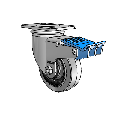 2 Series Casters Top Plate Swivel Zinc with 3.5 x 1.25 Grey on Black Performa Rubber (Flat/Conductive) Wheel and Directional Lock Brake