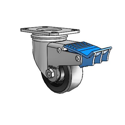 2 Series Casters Top Plate Swivel Zinc with 3 x 1.25 Black Polyolefin Wheel and Directional Lock Brake