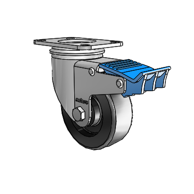 2 Series Casters Top Plate Swivel Zinc with 3.5 x 1.25 Black Polyolefin Wheel and Directional Lock Brake