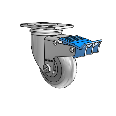 2 Series Casters Top Plate Swivel Zinc with 3.5 x 1.3125 Grey on Grey Performa Rubber (Round) Wheel and Directional Lock Brake
