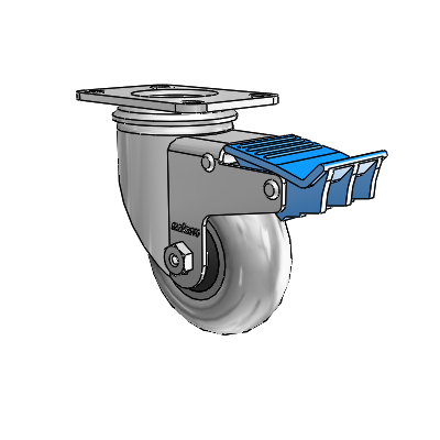 2 Series Casters Top Plate Swivel Zinc with 3.5 x 1.3125 Grey on Black Performa Rubber (Round/Conductive) Wheel and Directional Lock Brake