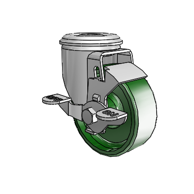 2 Series Modular Stem Zinc Swivel Caster with 3.5 x 1.25 Green Cast Iron Wheel and Top Lock Brake