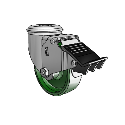 2 Series Modular Stem Zinc Swivel Caster with 3.5 x 1.25 Green Cast Iron Wheel and Total Lock Brake