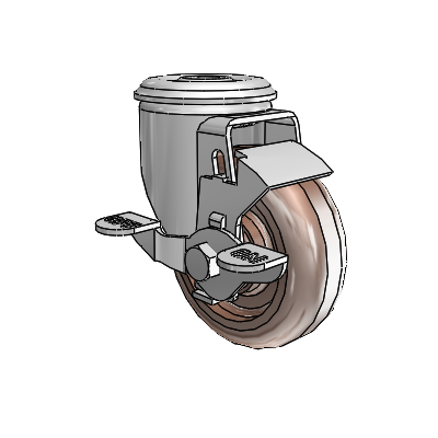 2 Series Modular Stem Zinc Swivel Caster with 3.5 x 1.25 Brown Thermo Wheel and Top Lock Brake