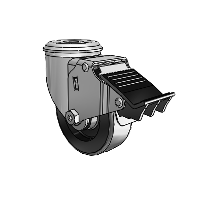 2 Series Modular Stem Zinc Swivel Caster with 3.5 x 1.25 Black Polyolefin Wheel and Total Lock Brake