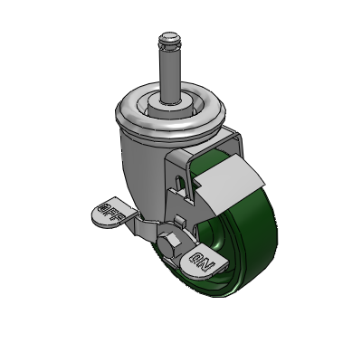 2 Series Casters Grip Ring Stem Caster with 3.5 x 1.25 Cast Iron Wheel and Top Lock Brake