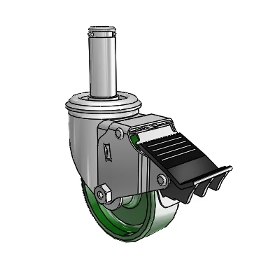 2 Series Grip Ring Stem Zinc Swivel Caster with 3.5 x 1.25 Green Cast Iron Wheel and Total Lock Brake